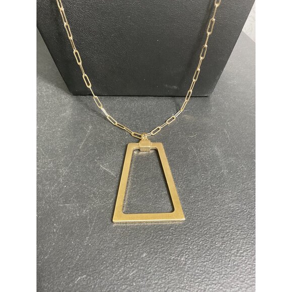 Geometric Gold-Tone Long Chain Necklace With Open Triangle Pendant - Picture 2 of 4